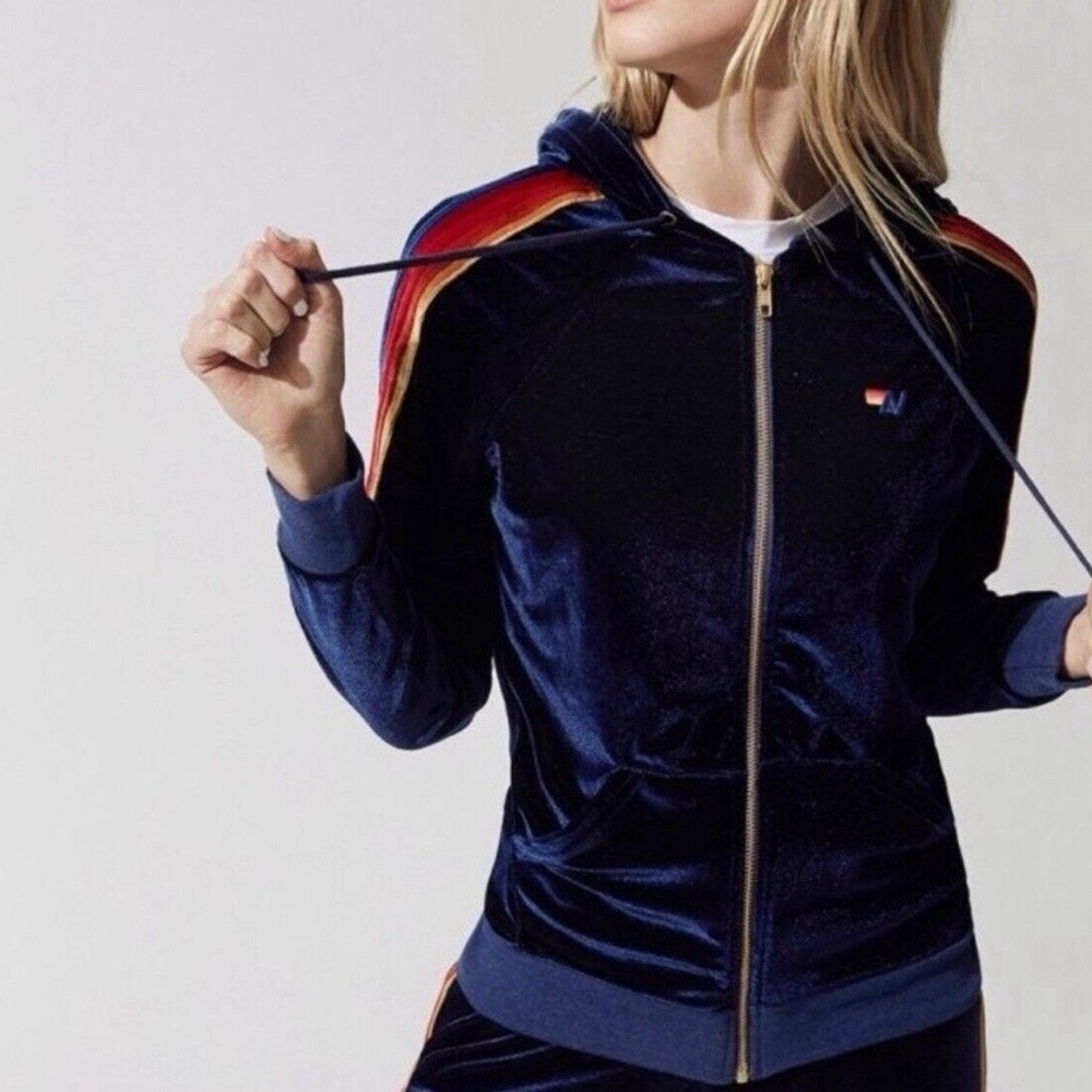 EUC Aviator Nation Velvet Blue Zip Up Hoodie